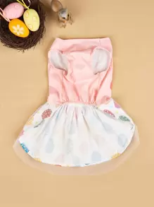 1件宠物狗连衣裙，复活节彩蛋蝴蝶结印花，适合小型/中型犬猫，节日宠物服装，复活节礼物 - 粉色 - 查看 4