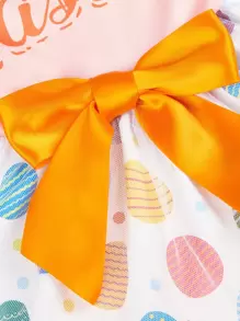 1件宠物狗连衣裙，复活节彩蛋蝴蝶结印花，适合小型/中型犬猫，节日宠物服装，复活节礼物 - 粉色 - 查看 5