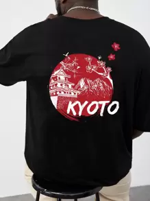 Manfinity RebelGame Uomo Maglietta cotone con grafica lettera e floreale - nero - Visualizzare 1