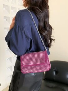 Studded Decor Flap Chain Saddle Bag - Purple - View 2