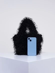 毛絨、柔軟、毛絨簡約蓬鬆挎包適合女孩、女士、大學生、菜鳥和白領上班、辦公室、通勤、秋冬、暖冬、戶外、派對、舞會、婚禮 - 黑色 - 查看 4