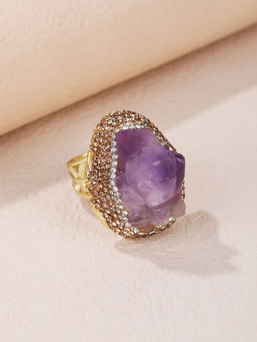 水鑽和石頭裝飾戒指 - 彩色 - 查看 1