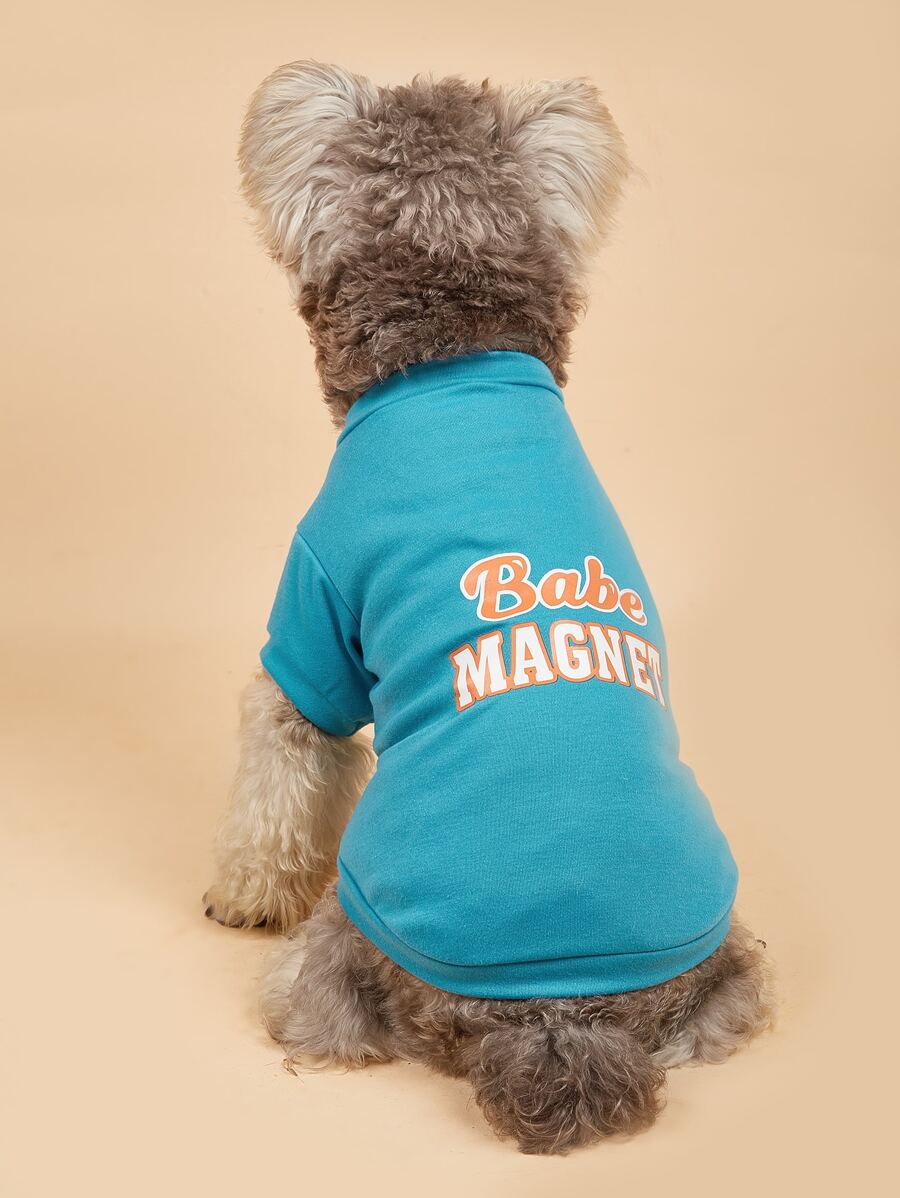 1pc Letter Graphic Pet Tee - Blue - View 1
