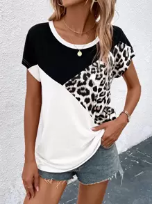 SHEIN LUNE Áo thun nữ Khối Màu In hoa Báo Giải trí - trắng - Xem 1