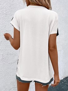 SHEIN LUNE Áo thun nữ Khối Màu In hoa Báo Giải trí - trắng - Xem 2