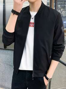Áo khoác Nam Dây kéo màu trơn Giải trí - màu đen - Xem 3