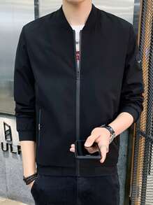 Áo khoác Nam Dây kéo màu trơn Giải trí - màu đen - Xem 4