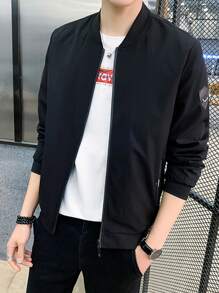 Áo khoác Nam Dây kéo màu trơn Giải trí - màu đen - Xem 5