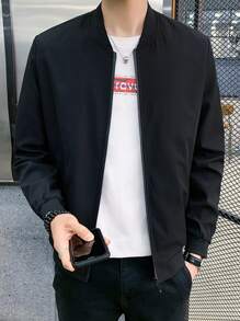 Áo khoác Nam Dây kéo màu trơn Giải trí - màu đen - Xem 7