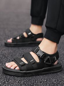 男士夏天涼鞋2023新品到貨耐磨防滑流行軟底海灘鞋適用於開車 - 黑色 - 查看 1