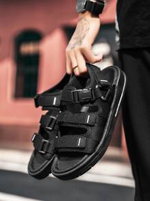 男士夏天涼鞋2023新品到貨耐磨防滑流行軟底海灘鞋適用於開車 - 黑色 - 查看 3