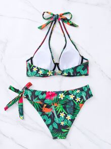 熱帶印花露背式加厚款夏日比基尼泳裝套裝 - 彩色 - 查看 4