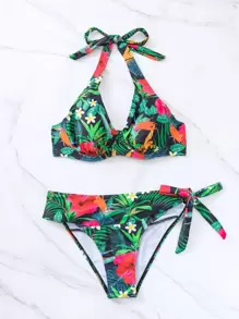 熱帶印花露背式加厚款夏日比基尼泳裝套裝 - 彩色 - 查看 5