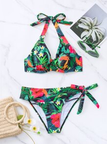 熱帶印花露背式加厚款夏日比基尼泳裝套裝 - 彩色 - 查看 6