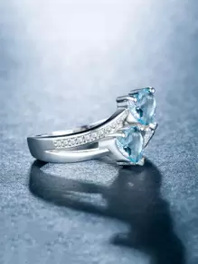 Nhẫn trang trí hình trái tim Cubic Zirconia Valentine, Mẹ, Mẹ, Ngày của Mẹ, Quà tặng - Màu xanh nhạt - Xem 3