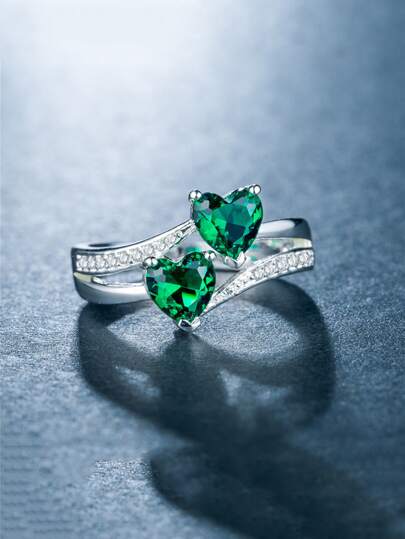 خاتم زركونيا مكعبة مزين بقلب للفالانتاين