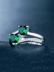 Cubic Zirconia Heart Decor Ring Valentines