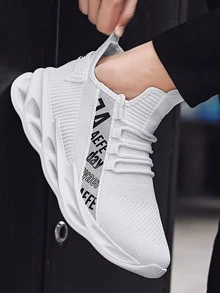 男士繫帶字母織帶裝飾運動戶外網紗運動鞋 - 白色 - 查看 3