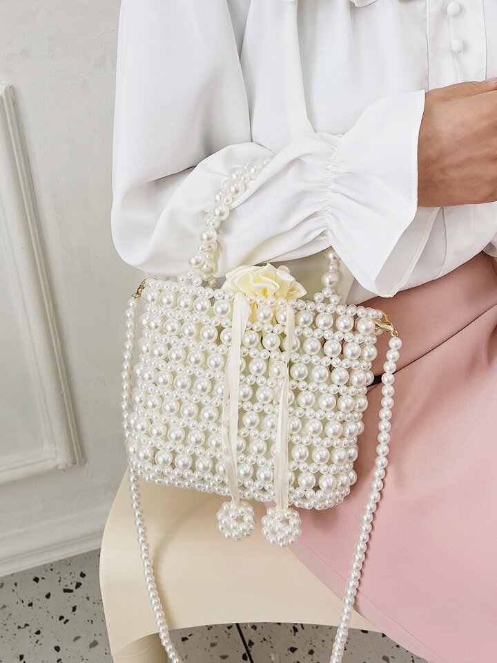 Mini Faux Pearl Decor Drawstring Design Satchel Bag SHEIN Singapore