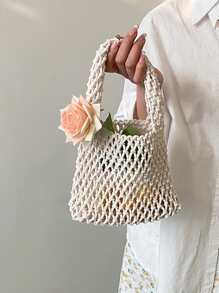 Mini Hollow Out Crochet Bag - Beige - View 1