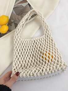 Mini Hollow Out Crochet Bag - Beige - View 3