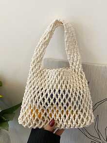 Mini Hollow Out Crochet Bag - Beige - View 4