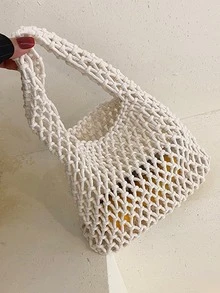 Mini Hollow Out Crochet Bag - Beige - View 6