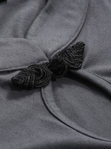 DAZY Solid Mandarin Collar Ruched Side Slit Hem Dress - Grey - View 8