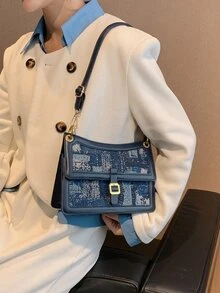 Bolsa creativa con patrón de dibujo con diseño de hebilla - Azul - Ver 2