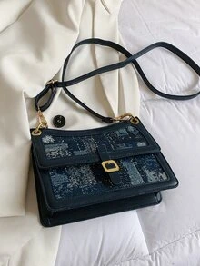 Bolsa creativa con patrón de dibujo con diseño de hebilla - Azul - Ver 3