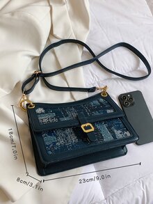 Bolsa creativa con patrón de dibujo con diseño de hebilla - Azul - Ver 4