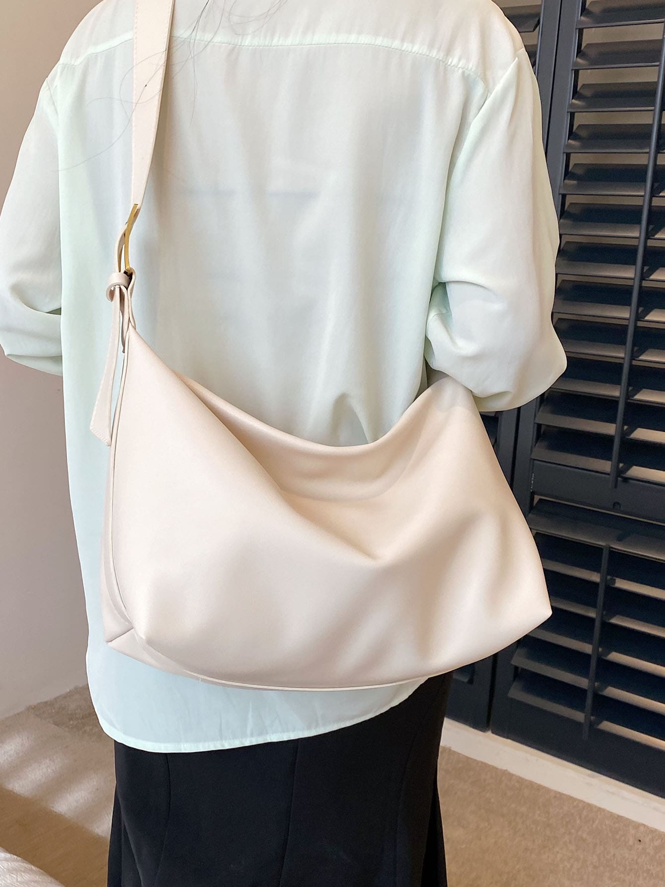 Minimalist Hobo Bag Large Capacity - White - View 1