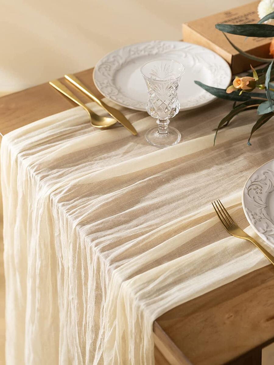 1pc Polyester Table Runner, Ruched Detail Kitchen Table Runner For ...