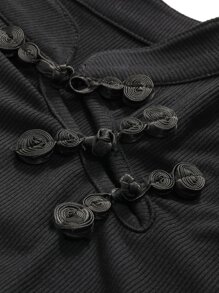 DAZY Solid Mandarin Collar Tee - Black - View 6