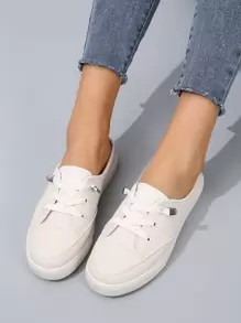 女士繫帶荔枝紋壓花穆勒運動戶外運動鞋