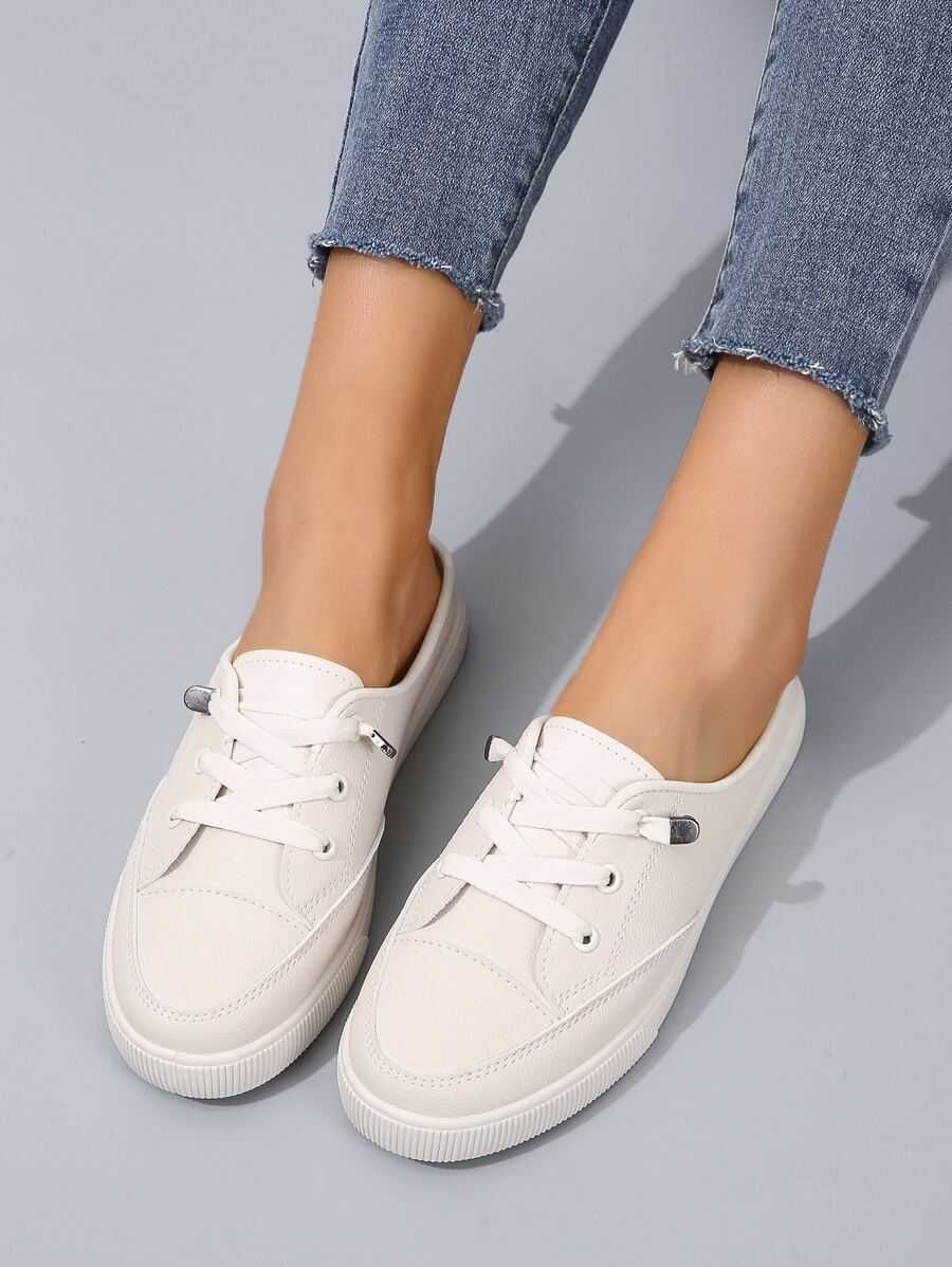 女士繫帶荔枝紋壓花穆勒運動戶外運動鞋