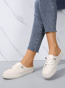 女士繫帶荔枝紋壓花穆勒運動戶外運動鞋