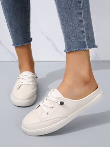 女士繫帶荔枝紋壓花穆勒運動戶外運動鞋