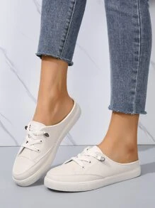 女士繫帶荔枝紋壓花穆勒運動戶外運動鞋