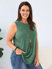 EMERY ROSE 大碼素色背心上衣 - 墨綠色 - 查看 3