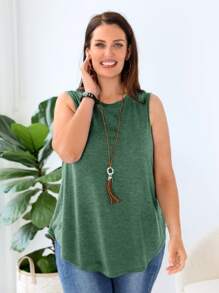 EMERY ROSE 大碼素色背心上衣 - 墨綠色 - 查看 4