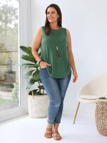 EMERY ROSE 大碼素色背心上衣 - 墨綠色 - 查看 5