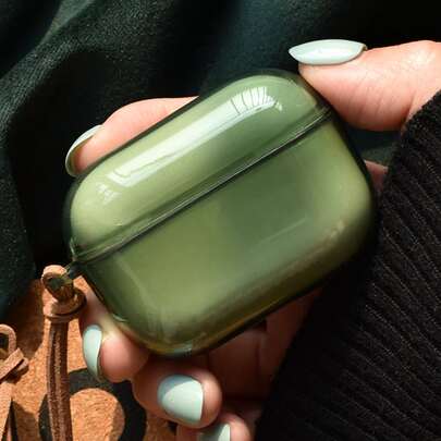 1 hộp đựng tai nghe tối giản màu trầm, tương thích với , thiết kế cá nhân hóa, bán trong suốt, kèm dây da, có các màu xanh lá cây, đen, xanh dương, xám.