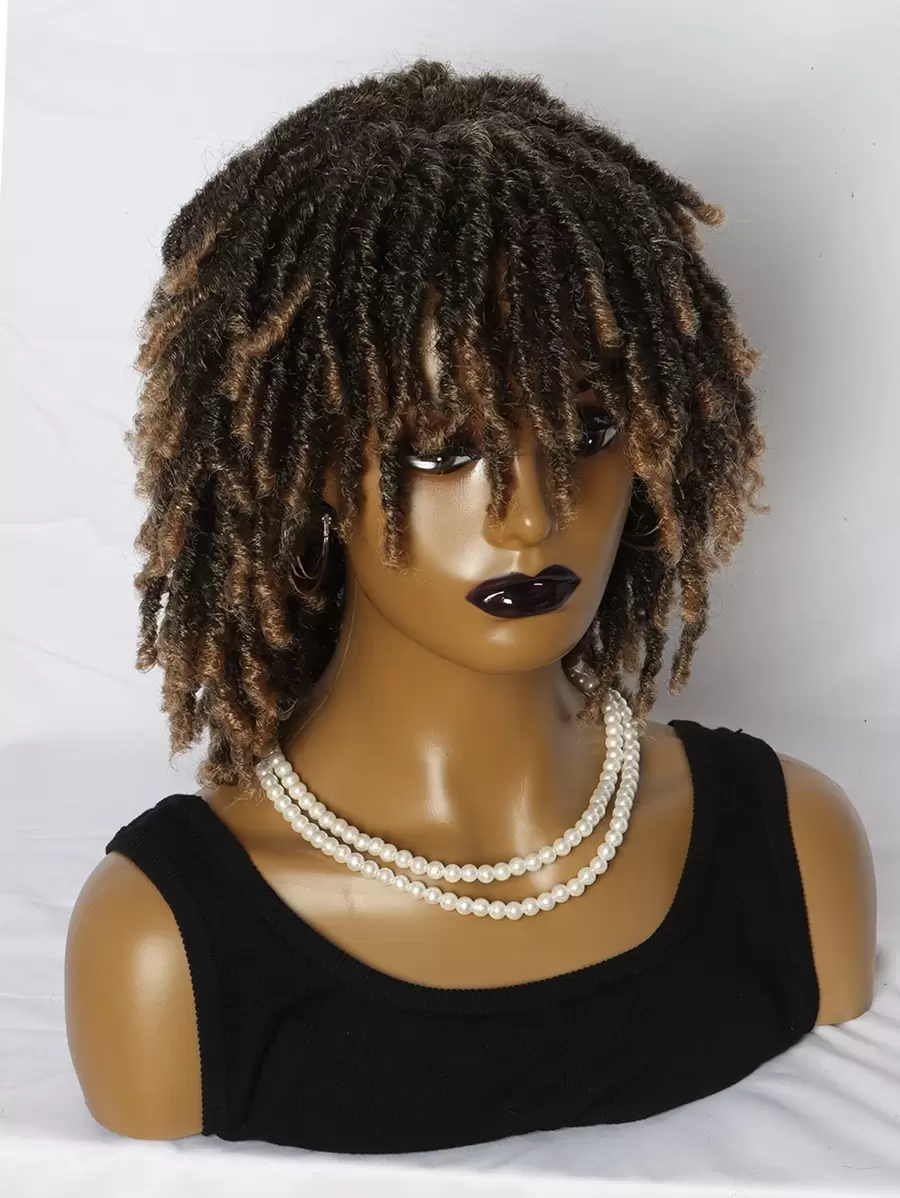 Tóc giả tổng hợp xoăn ngắn Afro có tóc mái - Nhiều màu - Xem 1