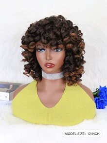 Peluca sintética corta y rizada con flequillo - Multicolor - Ver 2