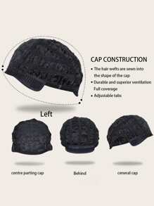 短卷发合成假发（带刘海） - 黑色 - 查看 6