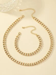 Minimalist Chain Necklace & Bracelet - Yellow Gold - View 2