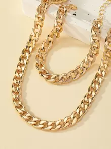 Minimalist Chain Necklace & Bracelet - Yellow Gold - View 4