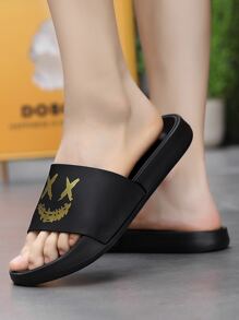 Men Single Band Cartoon Graphic Slides, Leisure Outdoor PVC Slippers - Black - View 3