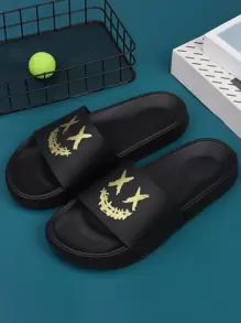 Men Single Band Cartoon Graphic Slides, Leisure Outdoor PVC Slippers - Black - View 4